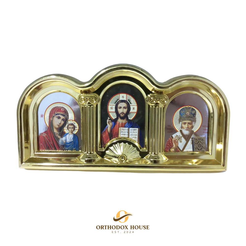 Triple Icon of Theotokos, Jesus Christ, and Saint Nicholas the Wonderworker Triple Icon of Theotokos, Jesus Christ, and Saint Nicholas the Wonderworker